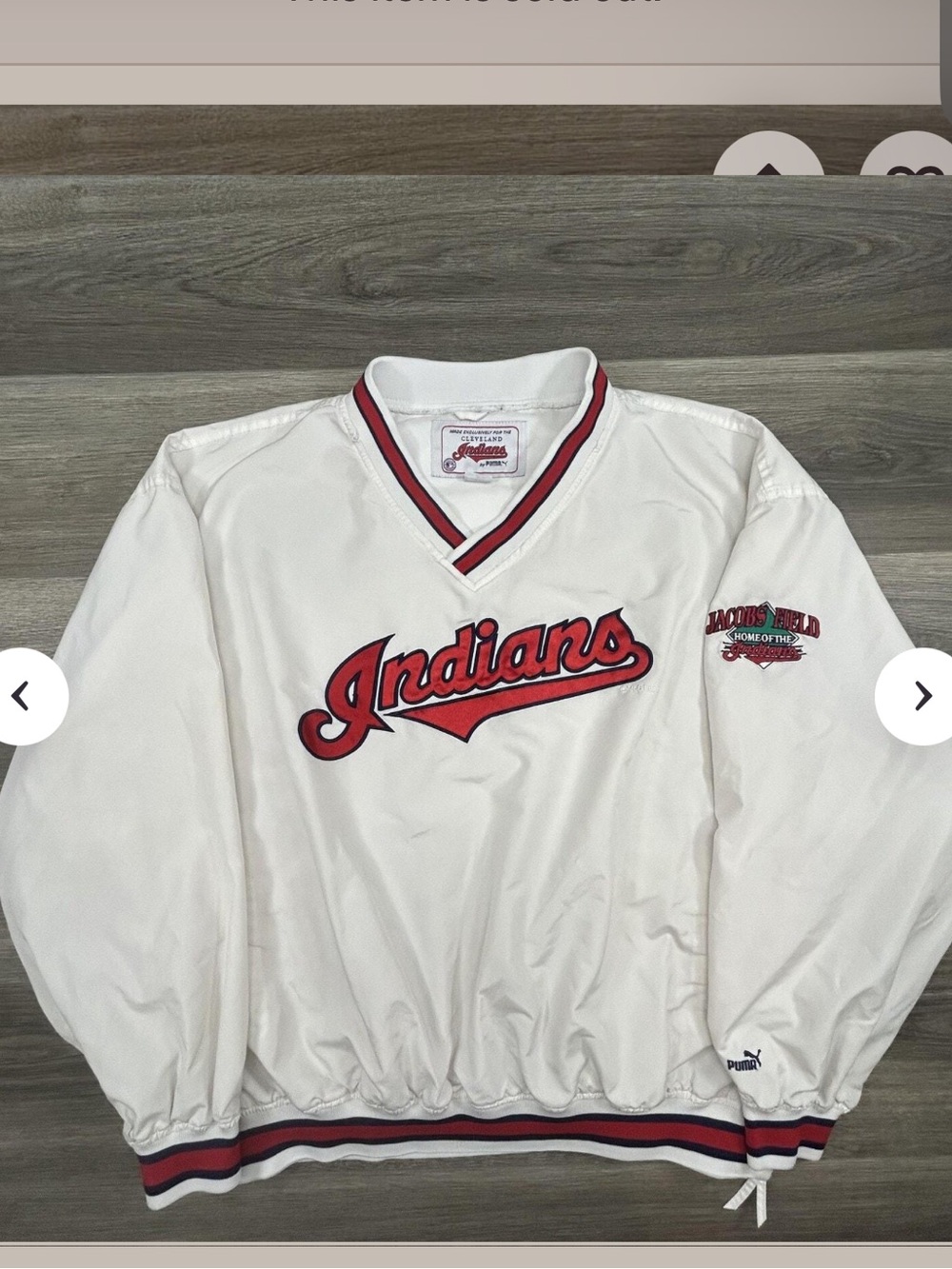 Puma Indians White Pullover Varsity Jacket with Red & Navy Trim Vintage